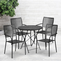 Flash Furniture CO-30RDF-02CHR4-BK-GG 30'' Round Black Indoor-Outdoor Steel Folding Patio Table Set with 4 Square Back Chairs 